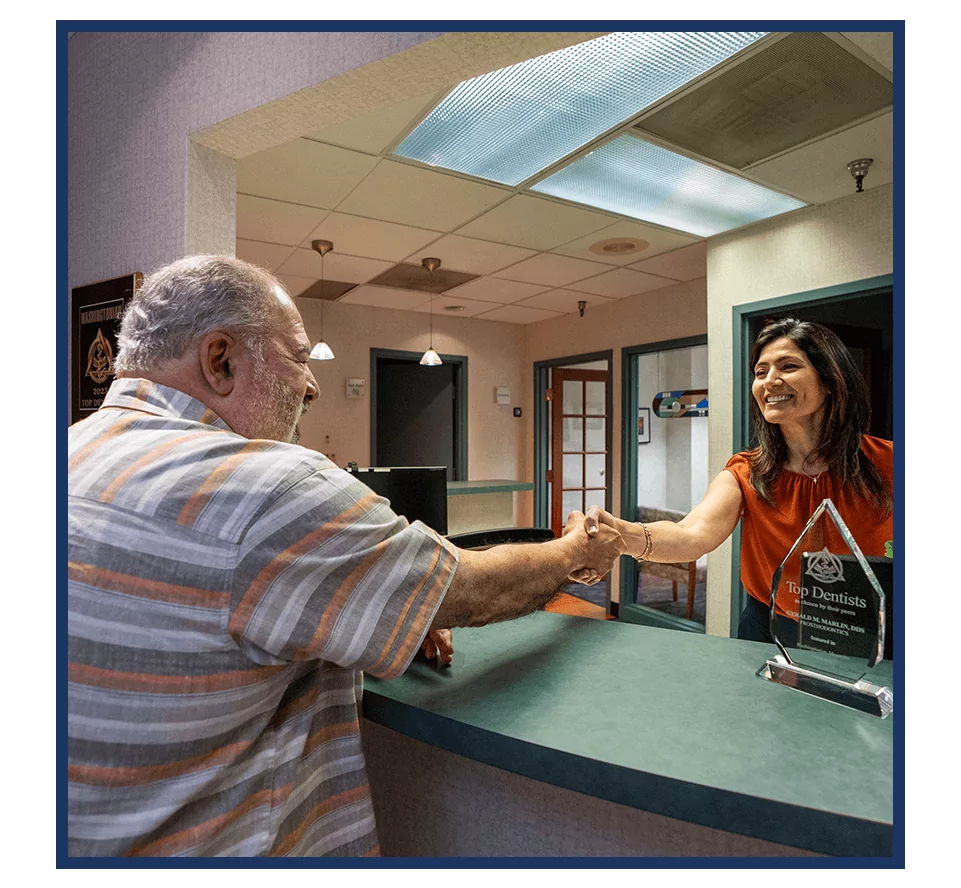 Patient greeted at the front desk